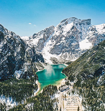 Landscape, Nature, Mountains, Lake, Forest, Snow Covered, Snowbound, Slopes HD phone wallpaper