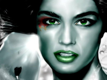 Green face, face, pretty, green, female HD wallpaper