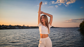 Beautiful Blonde Girl Model Is Standing In Ocean Background Wearing White Dress Girls HD wallpaper