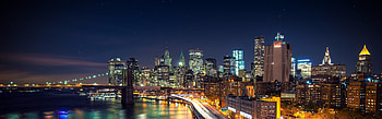 New York City skyline, Brooklyn Bridge, Long exposure, City night HD wallpaper