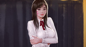 Beautiful d.va, white shirt, art, cute HD wallpaper