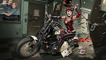 Harley Quinn With Bike Break Into Police Station, harley-quinn, superheroes, artwork, artist, deviantart HD wallpaper
