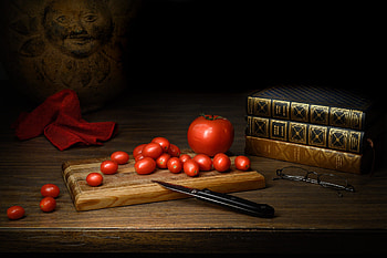 Still life, Cutting board, Books, Cutting, Glasses, Towel HD wallpaper