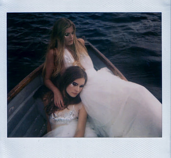 Mermaids in Polaroid, boat, graphy, dresses, , , polaroid, pic, camera, wall, , graph, water, female, sea, white, blond, brunette, people, mermaids, make up, lying, hug, models, girls, women, hair, evening HD wallpaper