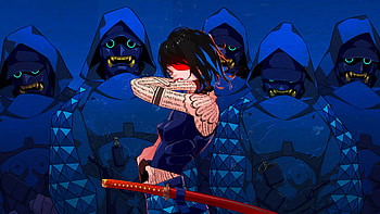 blue gang, blue, katana, anime girl HD wallpaper