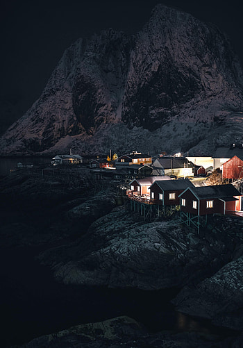Nature, Night, Building, Rocks, Settlement HD phone wallpaper