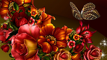 Summer Bright, flowers, butterfly, shine, summer, garden, spring HD wallpaper