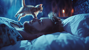 Dreamy Leap: Kitten's Midnight Adventure in, sleeping, cat, kitten, Cozy HD wallpaper