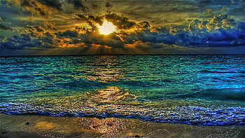 Beautiful Seascape, sunshine, colorful, sunlight, whitecaps, sky, beautiful, lovely HD wallpaper