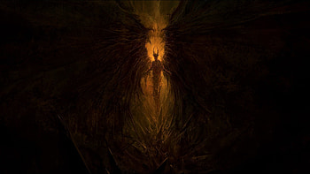 The darkness, halloween, darkness, fantasy, angel, orange, demon, death HD wallpaper