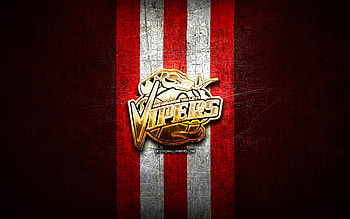 Rio Grande Valley Vipers, golden logo, NBA G League, red metal background, american basketball team, Rio Grande Valley Vipers logo, basketball, USA HD wallpaper