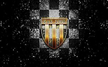 CA Gimnasia y Esgrima Mendoza, glitter logo, Primera Nacional, white black checkered background, soccer, argentinian football club, Gimnasia y Esgrima Mendoza logo, mosaic art, football, Gimnasia y Esgrima Mendoza FC HD wallpaper