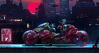 Red Cyber Punk Bike , artist, artwork, cyberpunk, artstation HD wallpaper