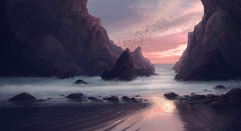 Beach Seaside Digital Painting , beach, nature, digital-art, painting, deviantart HD wallpaper