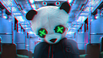 Panda Face Mask Train, panda, artist, artwork, digital-art, train HD wallpaper
