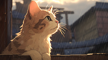 Lofi Style Anime Cat With Rain, rain, lofi, Animal, cat, Anime, anime cat, Rain Anime HD wallpaper