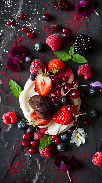 Truffle, cream and fruits, fruit, berry, flower HD phone wallpaper