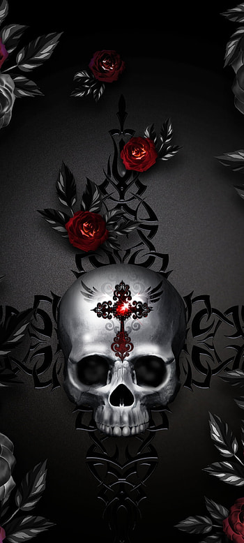 Gorgeous Skull Rose, red, art, Luxury, Cross, dark, Premium HD phone wallpaper