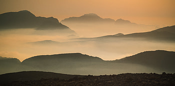 Landscape, Nature, Mountains, Twilight, Fog, Dusk HD wallpaper