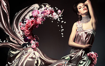 Beauty, fashion, model, flowers, dress, female HD wallpaper