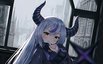 Laplus, , violet hair, Virtual YouTuber, VTuber, artwork, manga, Laplus channel HD wallpaper