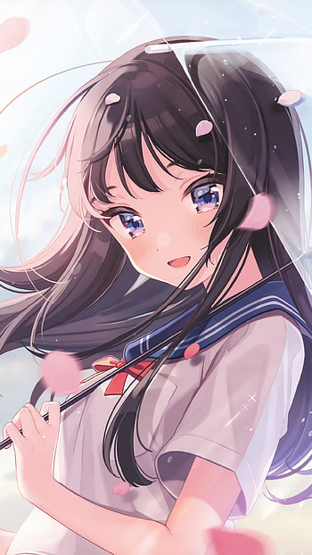 school uniform, blue eyes, black hair, Anime, girl, anime girl HD phone wallpaper