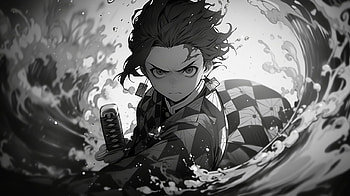 Demon Slayer : Tanjiro Kamado in Action - Manga Inspired Background, manga, Tanjiro Kamado, Anime, Demon Slayer: Kimetsu no Yaiba, Black And White Anime HD wallpaper