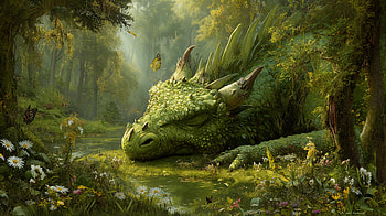 Emerald Slumber — Fantasy Green Dragon, fantasy, dragon, green dragon HD wallpaper