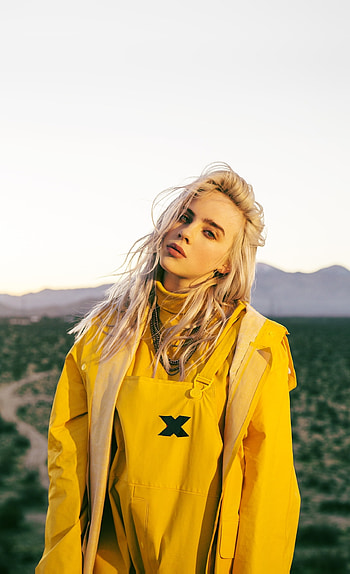 Celebrity, yellow jacket, Billie Eilish HD phone wallpaper