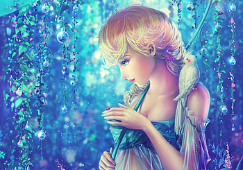 girl-bird-parrot-ladybug-dew-princess-Elsa-rainbow- HD wallpaper