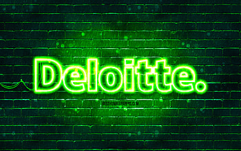 Deloitte green logo, , green brickwall, Deloitte logo, brands, Deloitte neon logo, Deloitte HD wallpaper