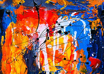 Dynamic abstract painting with vibrant colors, showcasing flowing patterns and expressionist style. HD wallpaper