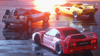 Ferrari F40 Delorean And Lambo Retro , ferrari-f40, delorean, lamborghini, cars, artist, artwork, digital-art, retrowave, retro, outrun HD wallpaper