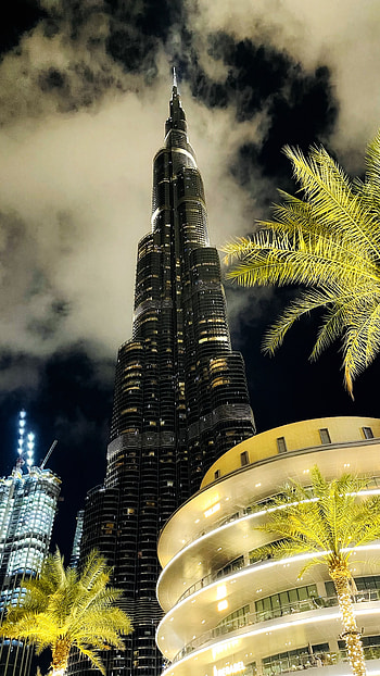 Burj khalifa, cloud, sky, night HD phone wallpaper