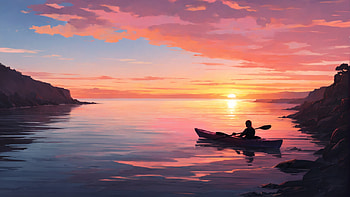 Sunset Sea, kayak, sunset, sea, sky, cloud HD wallpaper