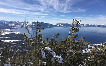 Lake Tahoe, california, trees, clouds, sky, mountains, usa HD wallpaper
