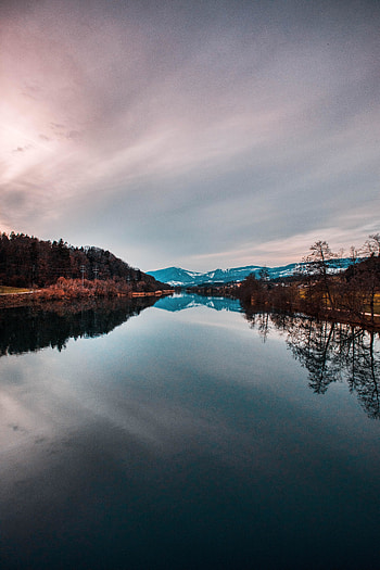 Lake, reflections, mountains, sunset, nature HD phone wallpaper