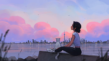 Girl Sitting Chillin With Cat, lofi, artist, artwork, digital-art HD wallpaper