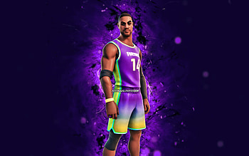 Half Court Hero, , violet neon lights, Fortnite Battle Royale, Fortnite characters, Half Court Hero Skin, Fortnite, Half Court Hero Fortnite HD wallpaper