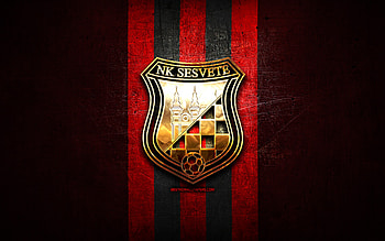 Sesvete FC, golden logo, HNL, red metal background, football, croatian football club, NK Sesvete logo, soccer, NK Sesvete HD wallpaper