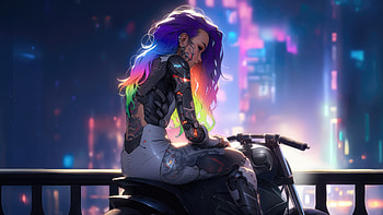 Neon Dreams In A Chrome Reality, artist, artwork, bike, cyberpunk, digital-art, art, deviantart HD wallpaper