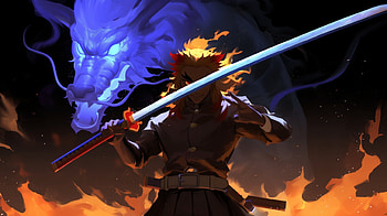 of Kyojuro Rengoku from Demon Slayer: Kimetsu no Yaiba, Anime, Demon Slayer: Kimetsu no Yaiba, Kyojuro Rengoku HD wallpaper