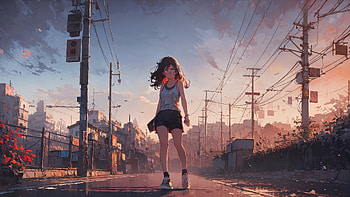 Anime Girl On Empty Streets Walking, anime-girl, walking, street, artist, artwork, art, digital-art, ai, deviantart HD wallpaper