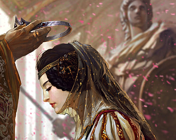 The first lady, art, girl, church, woman, crown, bayard wu, fantasy, luminos, first lady HD wallpaper