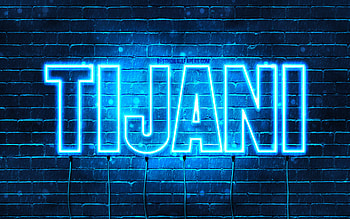 Tijani, , with names, Tijani name, blue neon lights, Happy Birtay Tijani, popular arabic male names, with Tijani name HD wallpaper