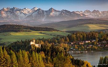 Dunajec Castle in Poland, Poland, mountains, Castle, lake, Tatra HD wallpaper