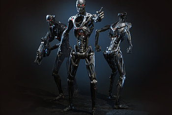 Terminator: Dark Fate, 3D machine render, Futuristic endoskeleton, Striking HD wallpaper