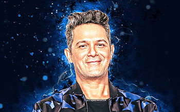 Alejandro Sanz, , blue neon lights, spanish singer, music stars, spanish celebrity, Alejandro Sanchez Pizarro, Alejandro Sanz HD wallpaper