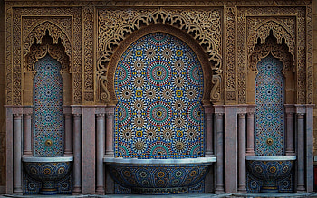 Casablanca mosaic architecture, Matilde Cedilnster, Moroccan fountain HD wallpaper