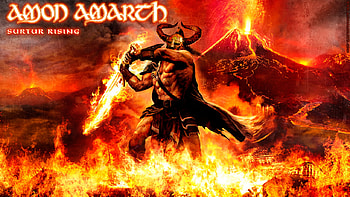 Amon Amarth - Surtur Rising, flames, surtur, amon, band, viking, music, volcano, warrior, rising, sword, amon amarth, flame, amarth, war, heavy, logo, battle, metal, fire HD wallpaper
